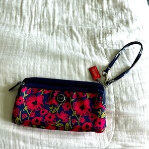 Coach wristlet wallet blue with pink flowers